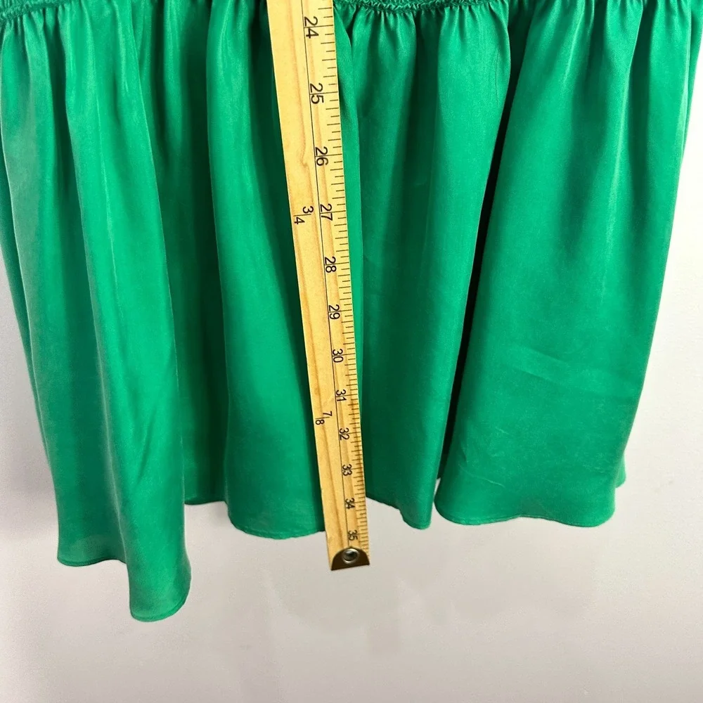 Ted Baker Green Babydoll Mini‎ Dress Womens 1 Small Vegan Silk Smocked Feminine